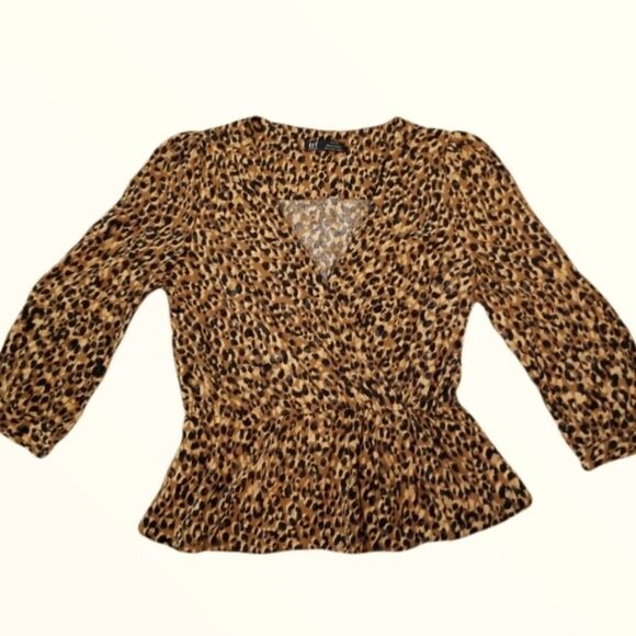 ZARA TRF LEOPARD PRINT FAUX WRAP BLOUSE SZ. S - Picture 3 of 4